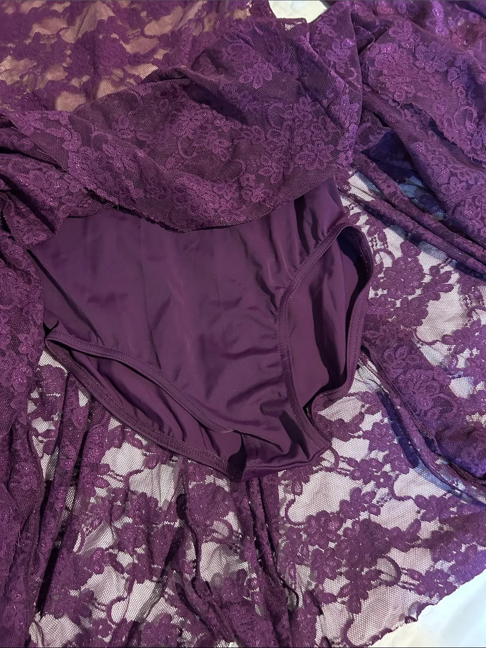 Weissman purple lace dance leotard